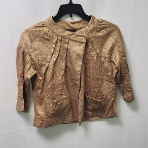 Vera Wang 3/4 Sleeve Crew Neck Snap Front Metallic Blazer Gold Size 10